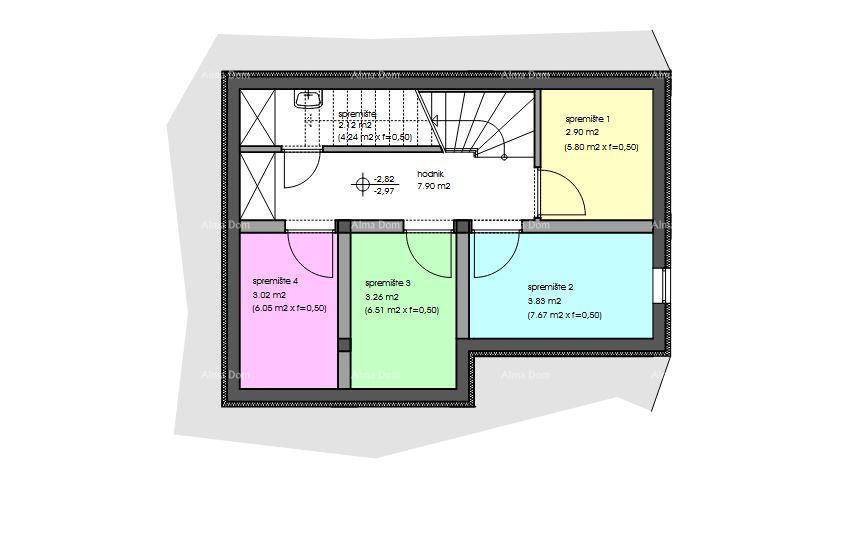 Grundriss des Untergeschosses mit mehreren Abstellräumen und Treppenhaus.