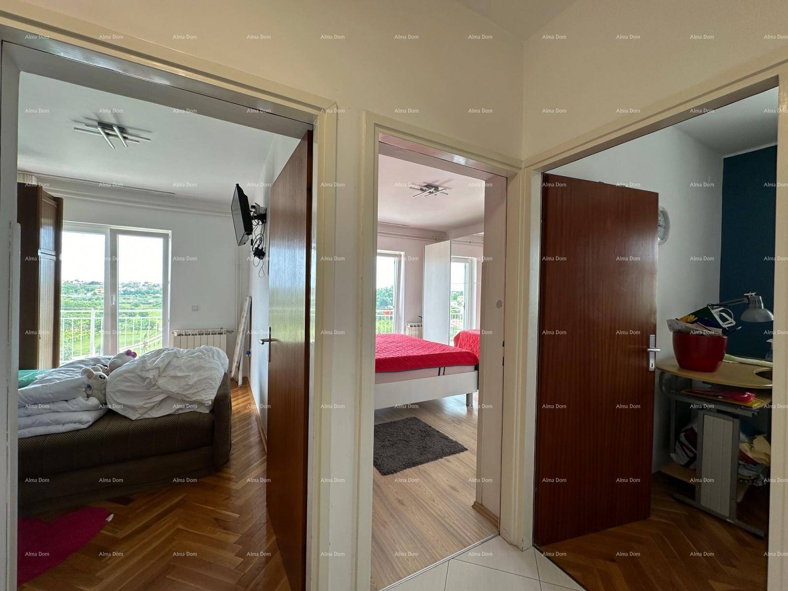 Flurbereich mit Blick in drei separate Zimmer, alle mit Parkettboden ausgestattet.