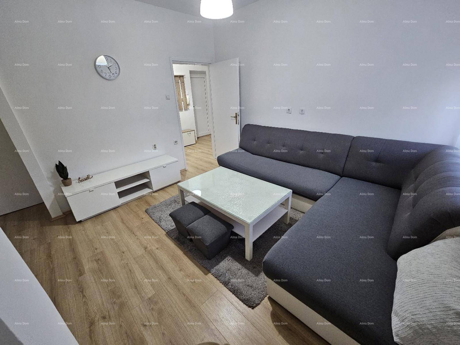 Gemütlicher Wohnbereich mit großem Ecksofa, Couchtisch und Blick auf den Flur.