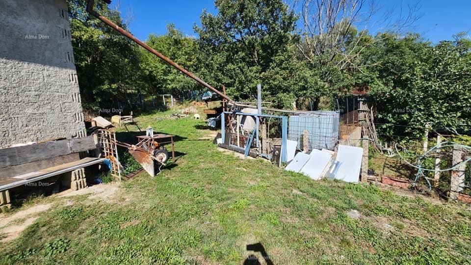 Seitlicher Gartenbereich mit verschiedenen Geräten und einer unaufgeräumten Ecke neben dem Gebäude.