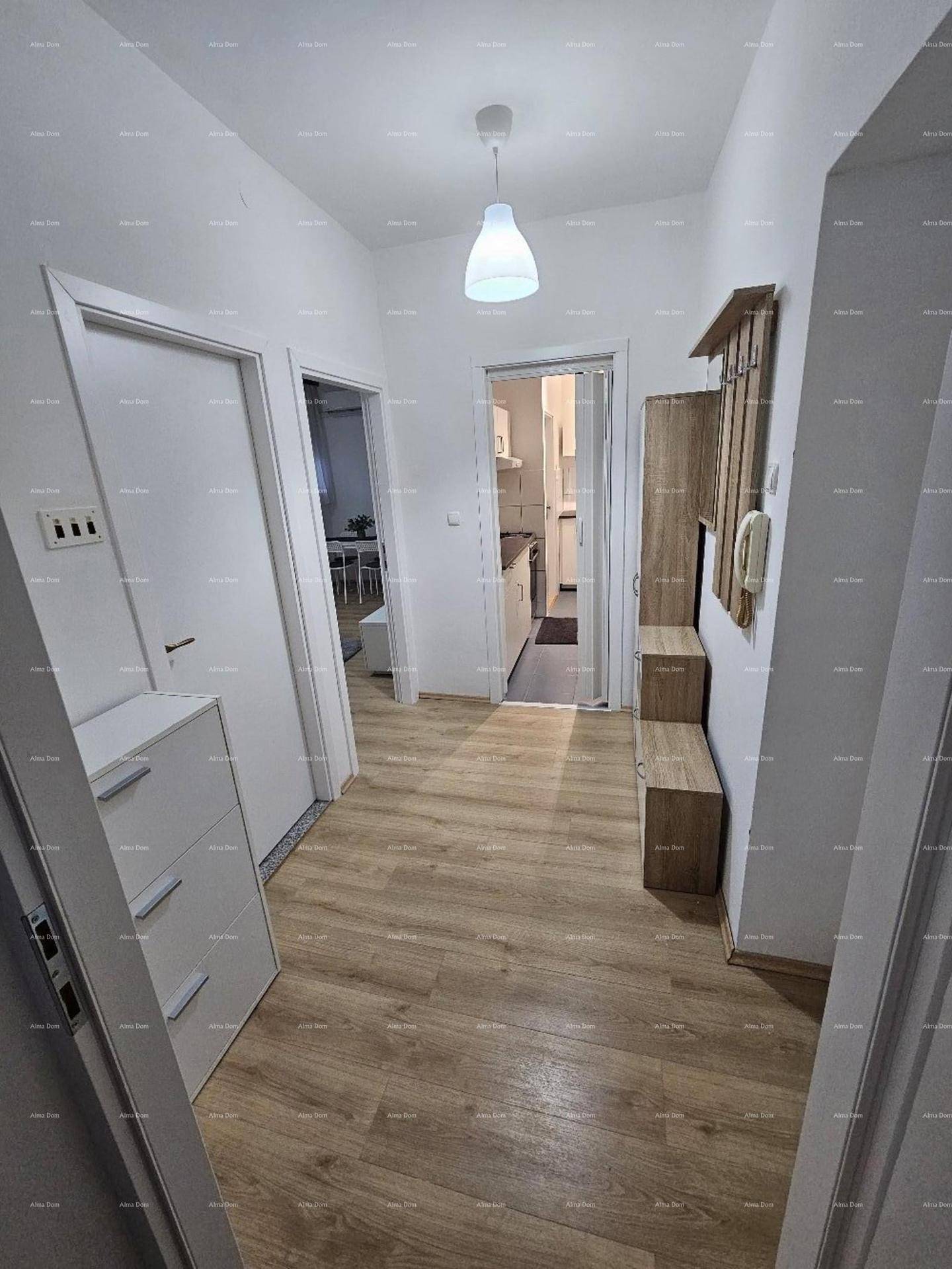 Heller Flur mit Laminatboden, Garderobe und Zugang zu weiteren Räumen.