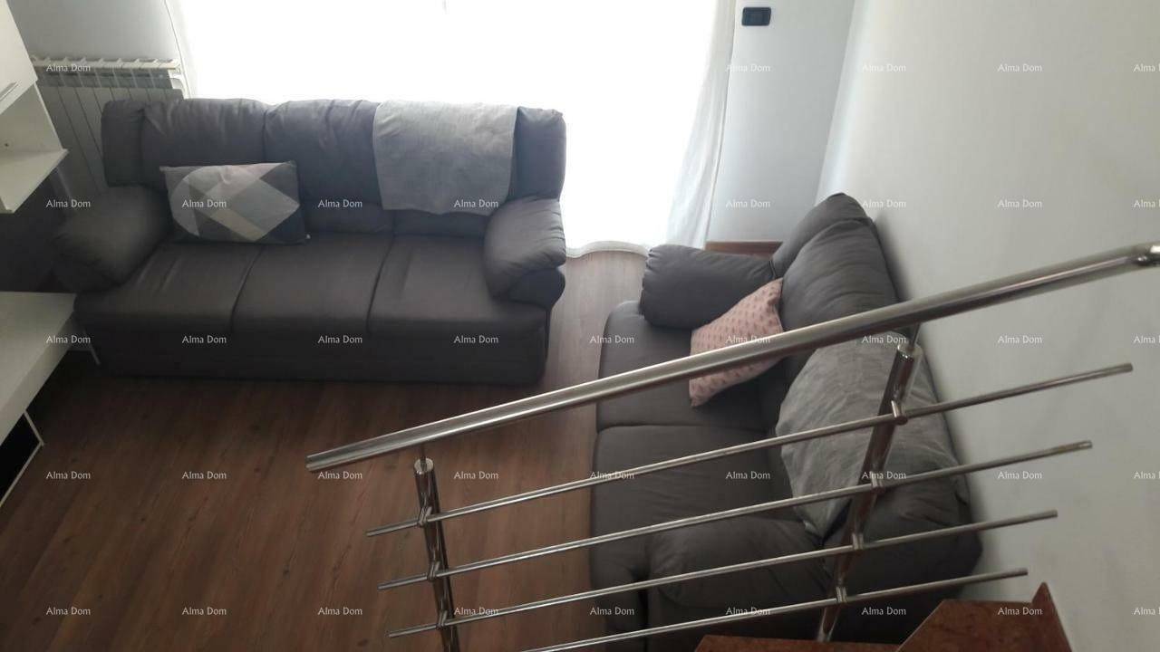 Gemütlicher Wohnbereich mit zwei Sofas und einem Treppengeländer aus Metall.