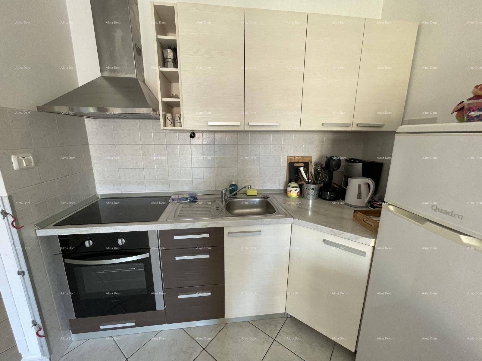 Funktionale Küchenzeile mit hellen Schränken, Kochfeld, Backofen und Dunstabzugshaube.