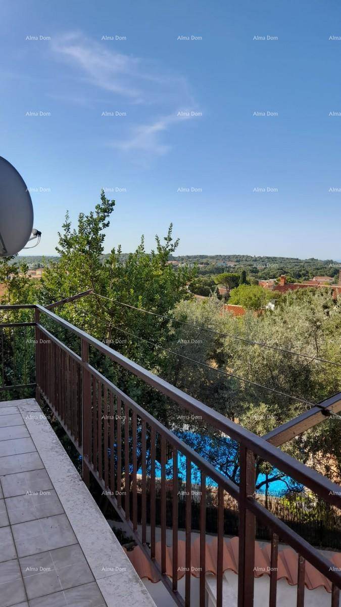 Weitläufiger Blick von einem Balkon über grüne Bäume und die Dächer der umliegenden Häuser.