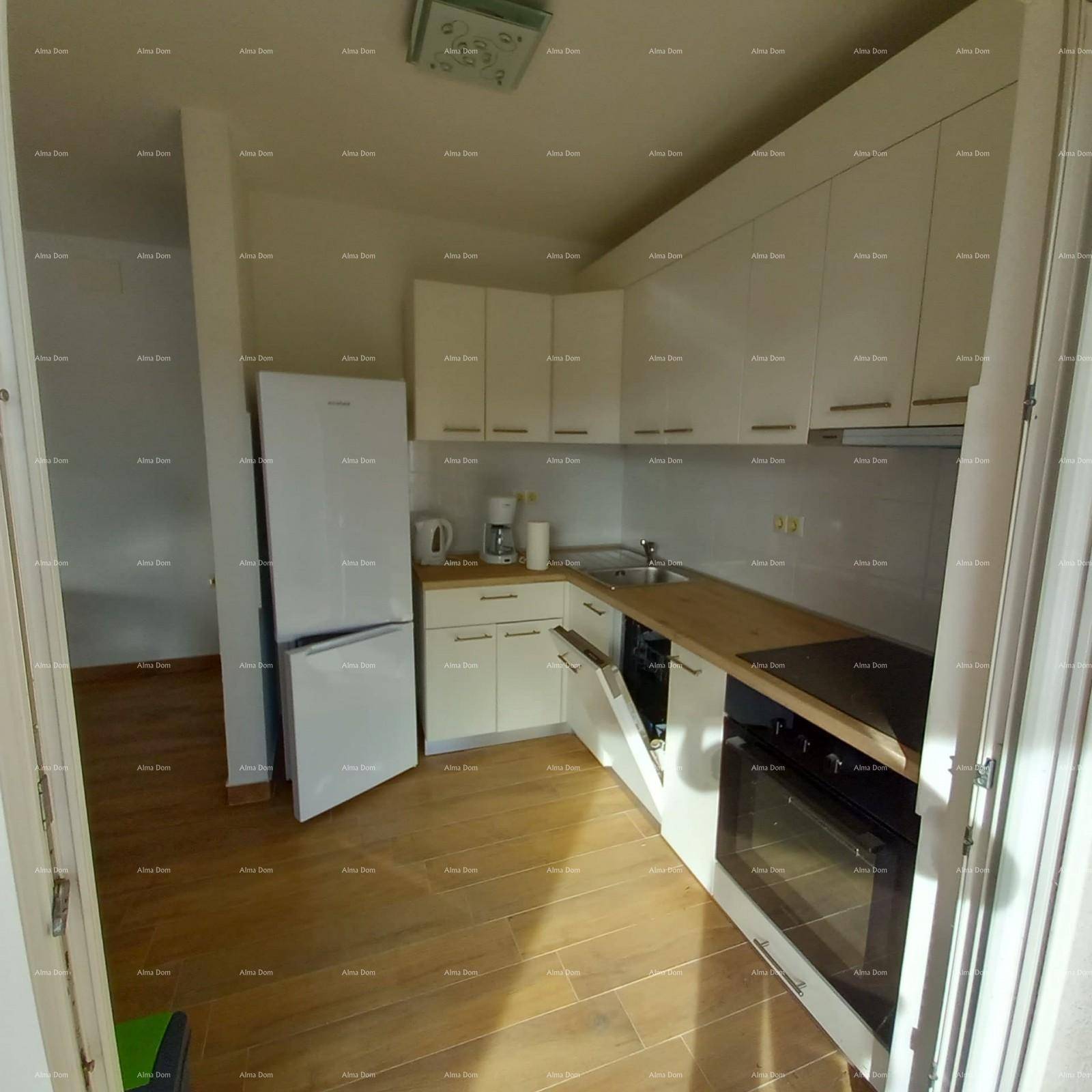 Funktionale Küche mit weißen Schränken, Spüle und integrierten Geräten, gut beleuchtet durch Tageslicht.