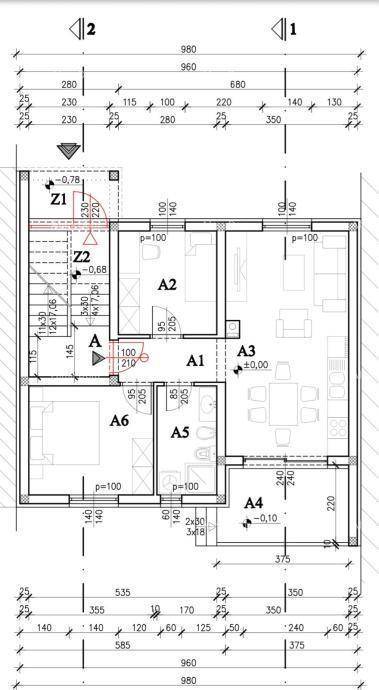 Grundriss einer Wohnung mit mehreren Zimmern, offenem Wohnbereich und Balkonzugang.