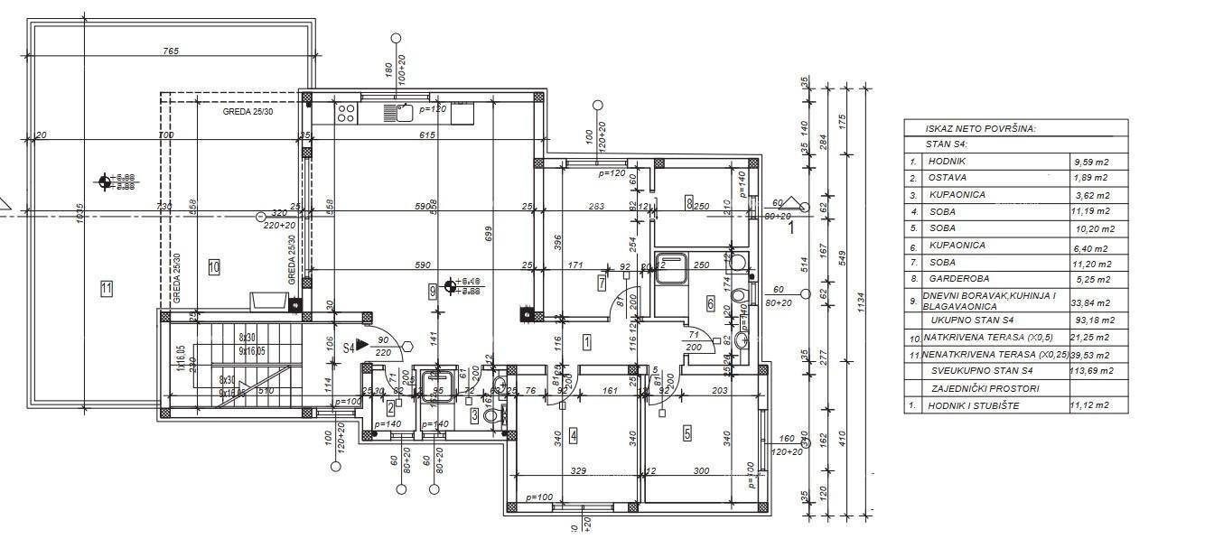 Detaillierter Grundriss einer Wohnung mit Raummaßen und Aufteilung der Wohnbereiche.