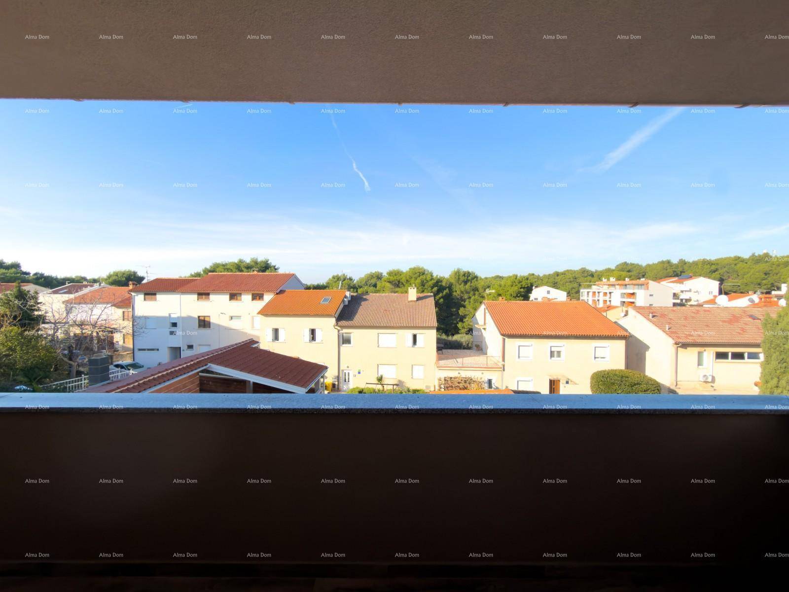 Weitblick über die Dächer der Nachbarschaft und grüne Bäume unter blauem Himmel.