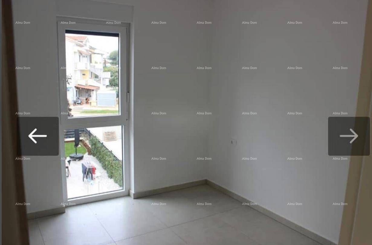 Leerer Raum mit Fenster und Blick auf einen kleinen Gartenbereich mit Wäscheleine.