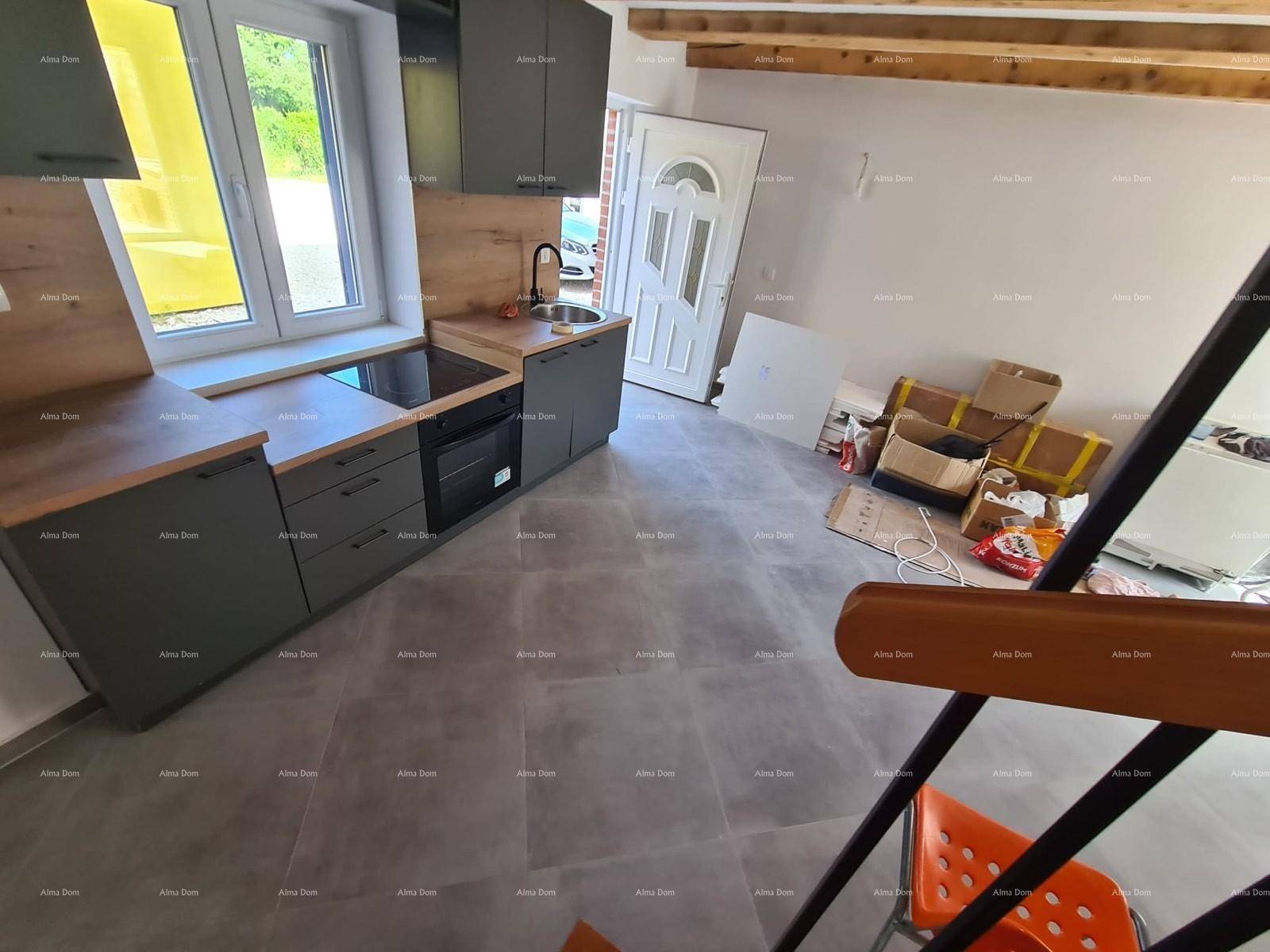 Detailansicht der modernen Küche mit Induktionskochfeld, Backofen und Spülbecken.