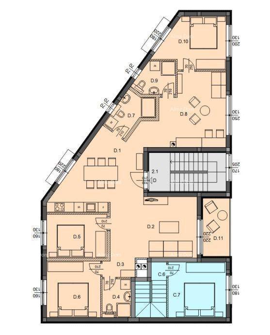 Detaillierter Grundriss einer Wohnung mit mehreren Zimmern und Balkonen.