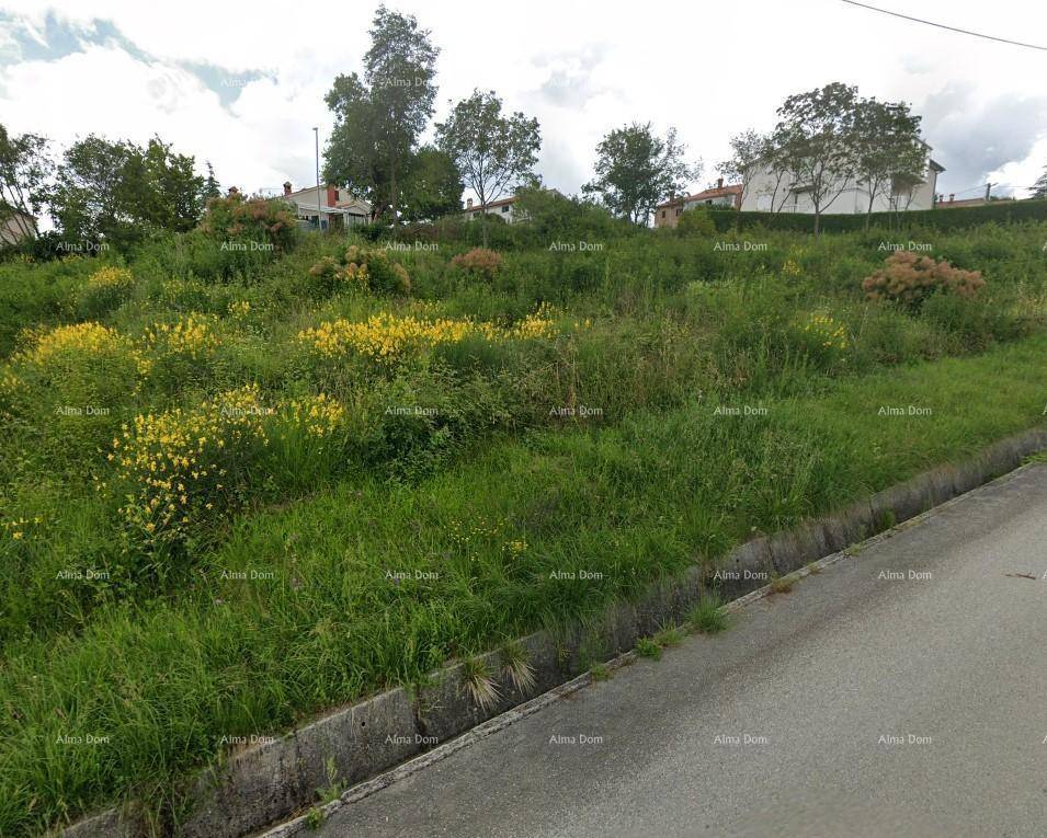 Bewachsenes Grundstück am Straßenrand mit Blick auf die umliegende grüne Landschaft und Häuser.