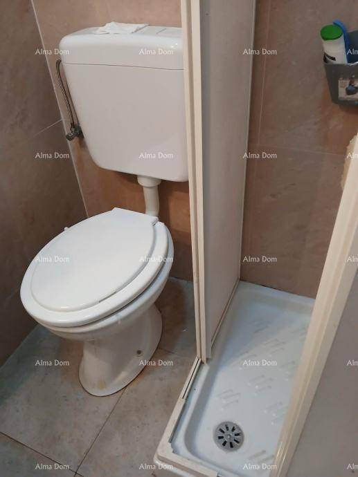 Kleiner WC-Bereich mit Toilette und einfacher Duschkabine.