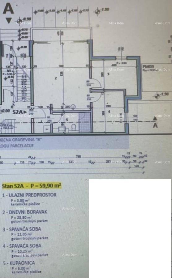 Grundrissplan einer Wohnung mit Raumaufteilung und Flächenangaben.