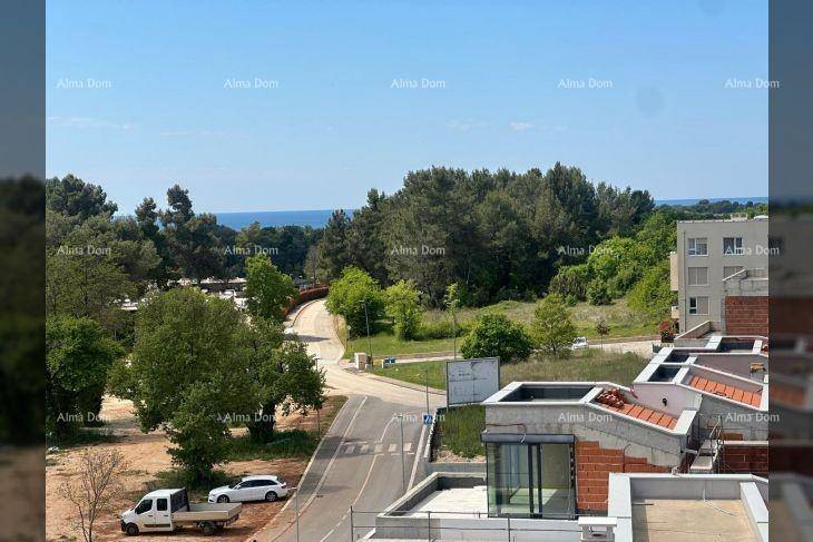 Panoramablick über die Straße, grüne Bäume und das ferne Meer an einem sonnigen Tag.