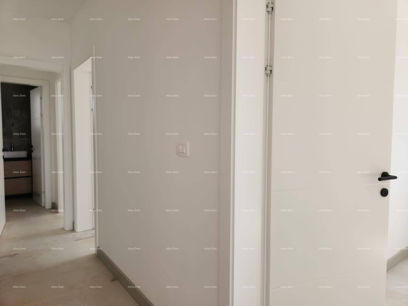 Heller Flur mit weiß gestrichenen Wänden und Türen, die zu den angrenzenden Räumen führen.