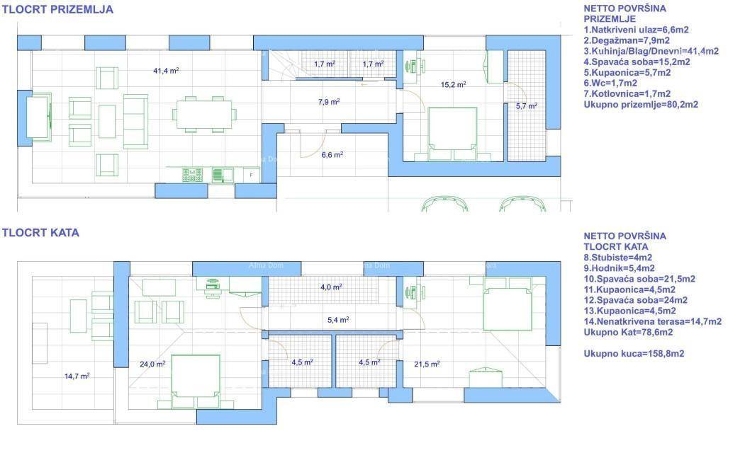 Grundrisspläne für Erdgeschoss und Obergeschoss eines Hauses mit verschiedenen Raumaufteilungen.
