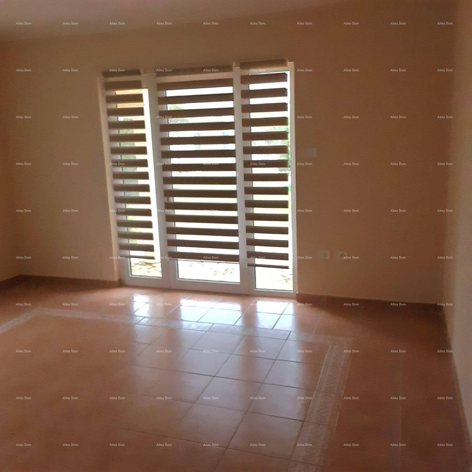 Leerer Raum mit Fliesenboden und großer Fensterfront, die viel Tageslicht hereinlässt.