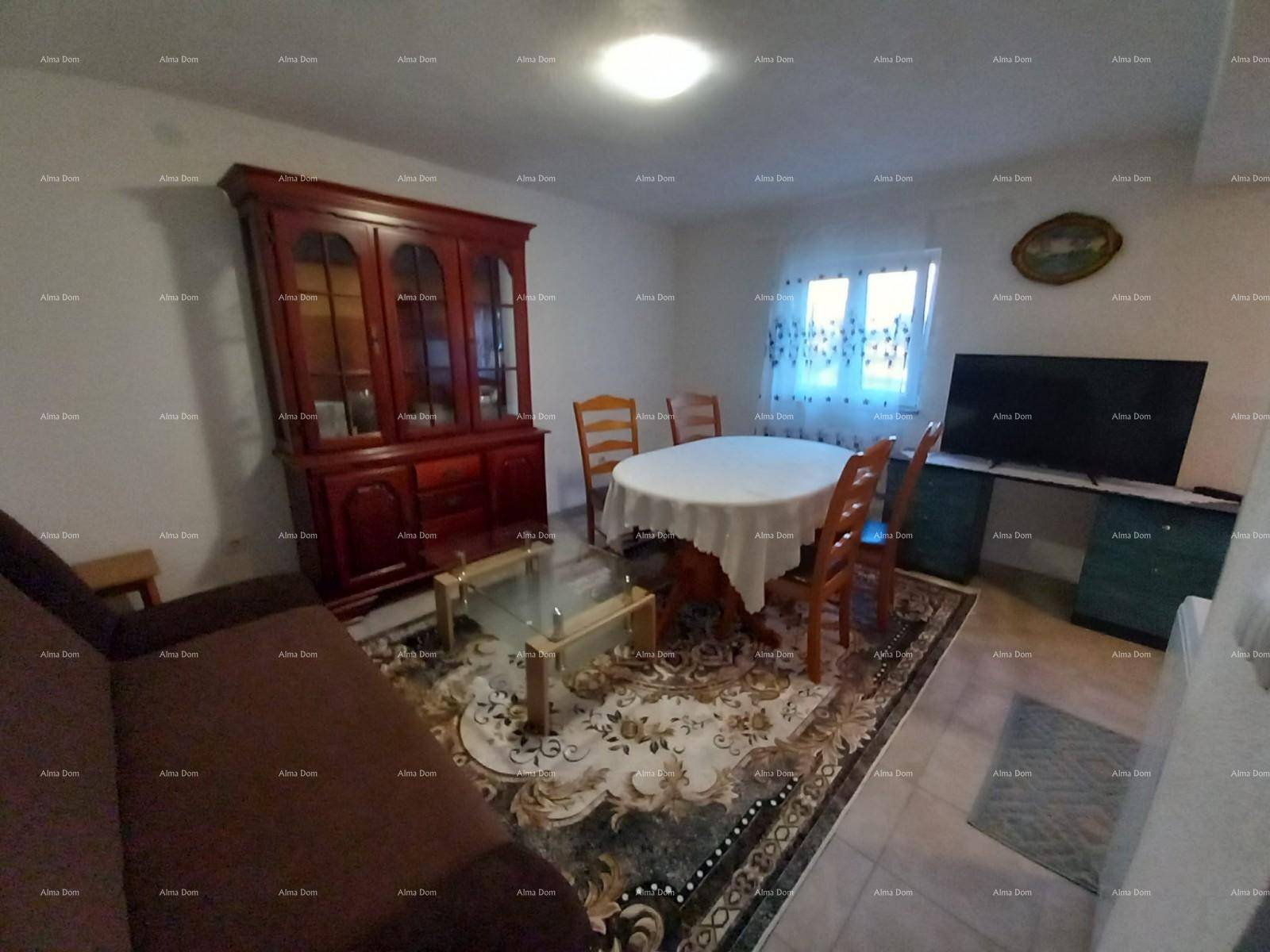 Gemütlicher Wohn-Essbereich mit traditionellen Möbeln, Esstisch und einem großen Teppich.