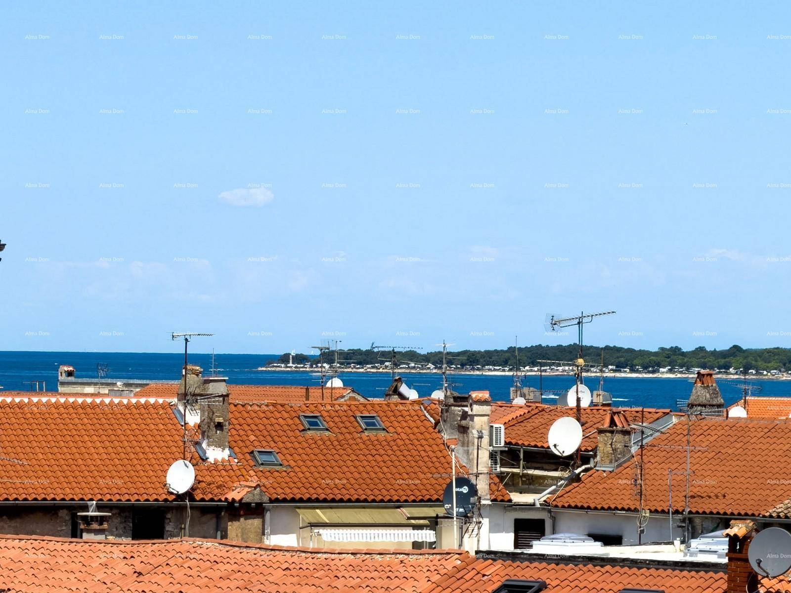Panoramablick über traditionelle rote Dächer auf das weite Meer und den Horizont.