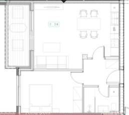 Grundriss einer Wohnung mit Schlafzimmer, Wohnbereich und Loggia.