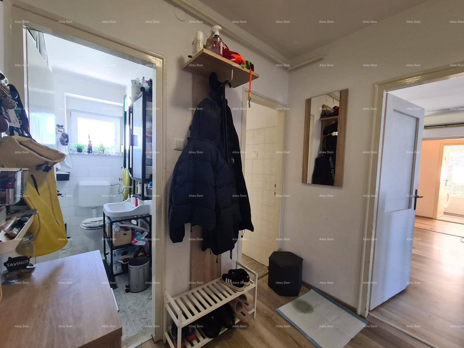 Flur mit Garderobe, Spiegel und Zugang zu Bad und weiteren Räumen.