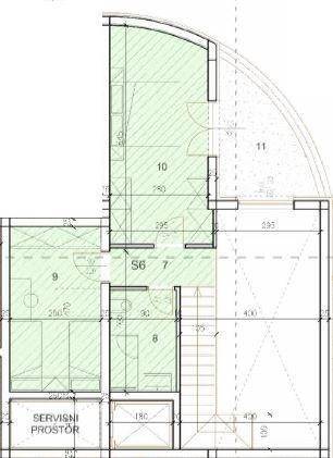 Grundriss eines weiteren Apartmentbereichs mit Schlafzimmern, Badezimmer und Treppenhaus.