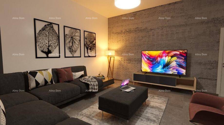 Gemütlicher Wohnbereich mit Ecksofa, moderner Dekoration und indirekter Beleuchtung.