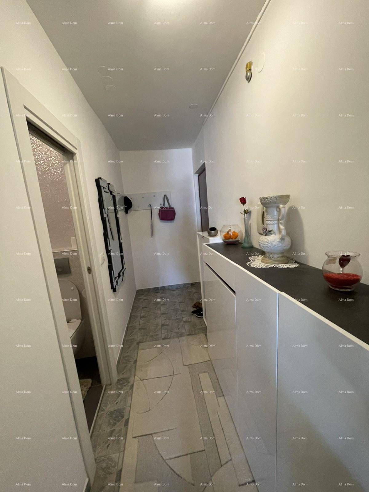 Heller Flur mit Schuhschrank, Garderobe und Zugang zu weiteren Räumen.