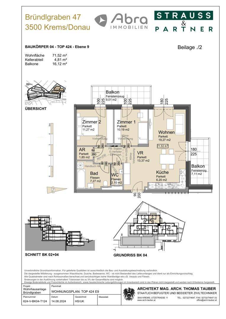 Detaillierter Grundriss der Wohnung mit Raumaufteilung und Balkonen.