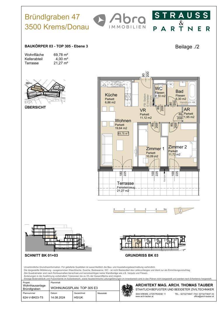 Detaillierter Grundriss der Wohnung mit Wohnfläche, Terrasse und Raumaufteilung.