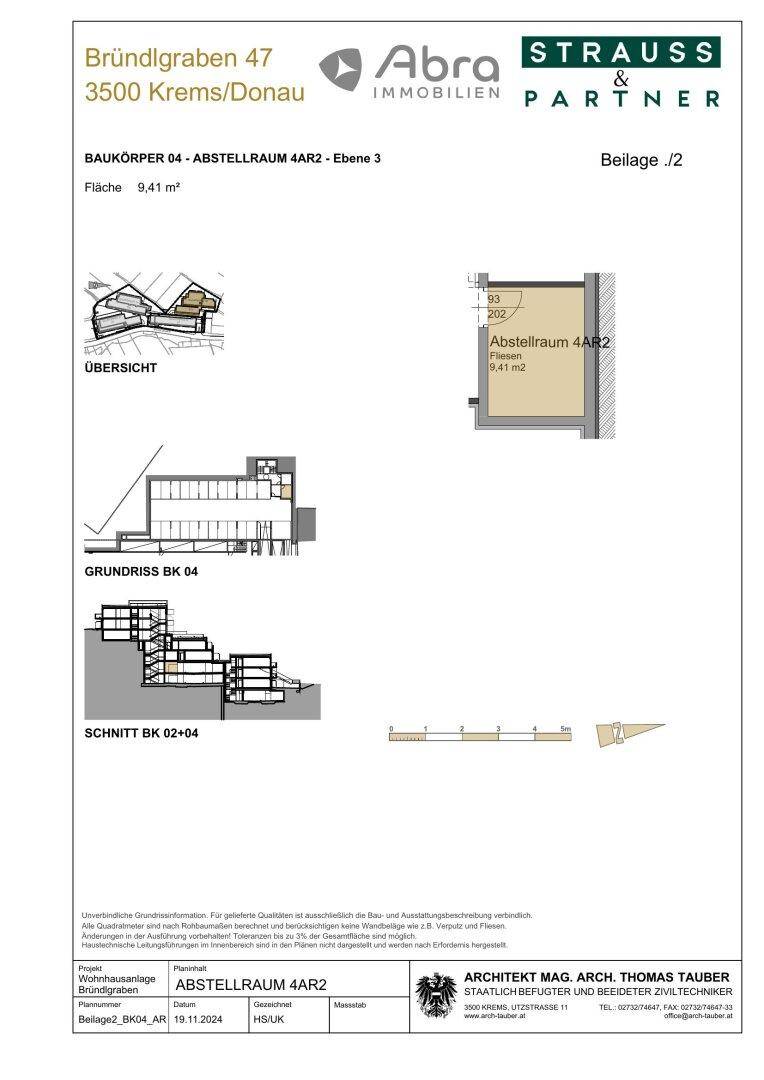 Detaillierter Grundriss und Schnittansicht eines Abstellraums mit 9,41 m² Fläche.