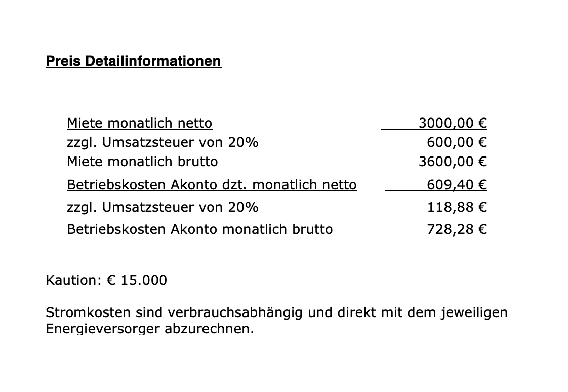 Preis Detailinformation
