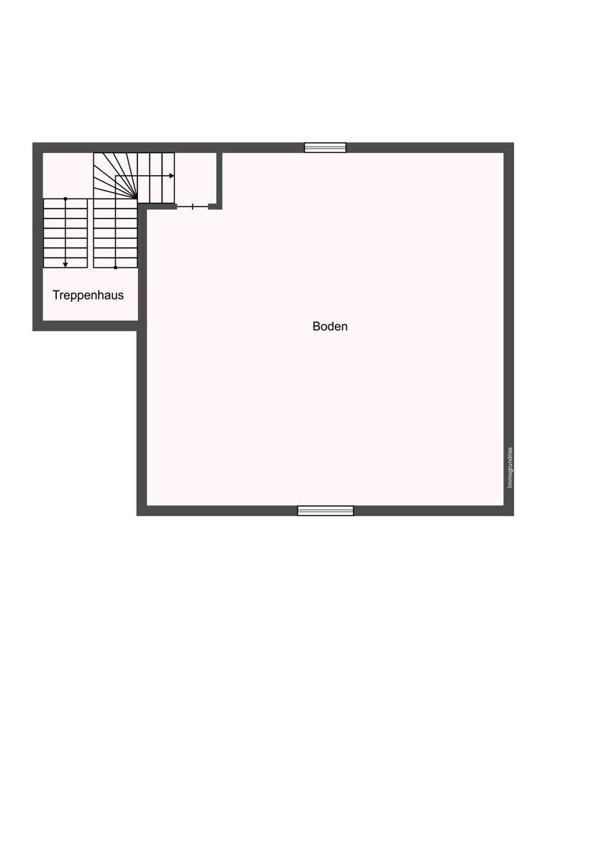Grundriss des Dachgeschosses mit Treppenhaus und großem offenen Bereich.