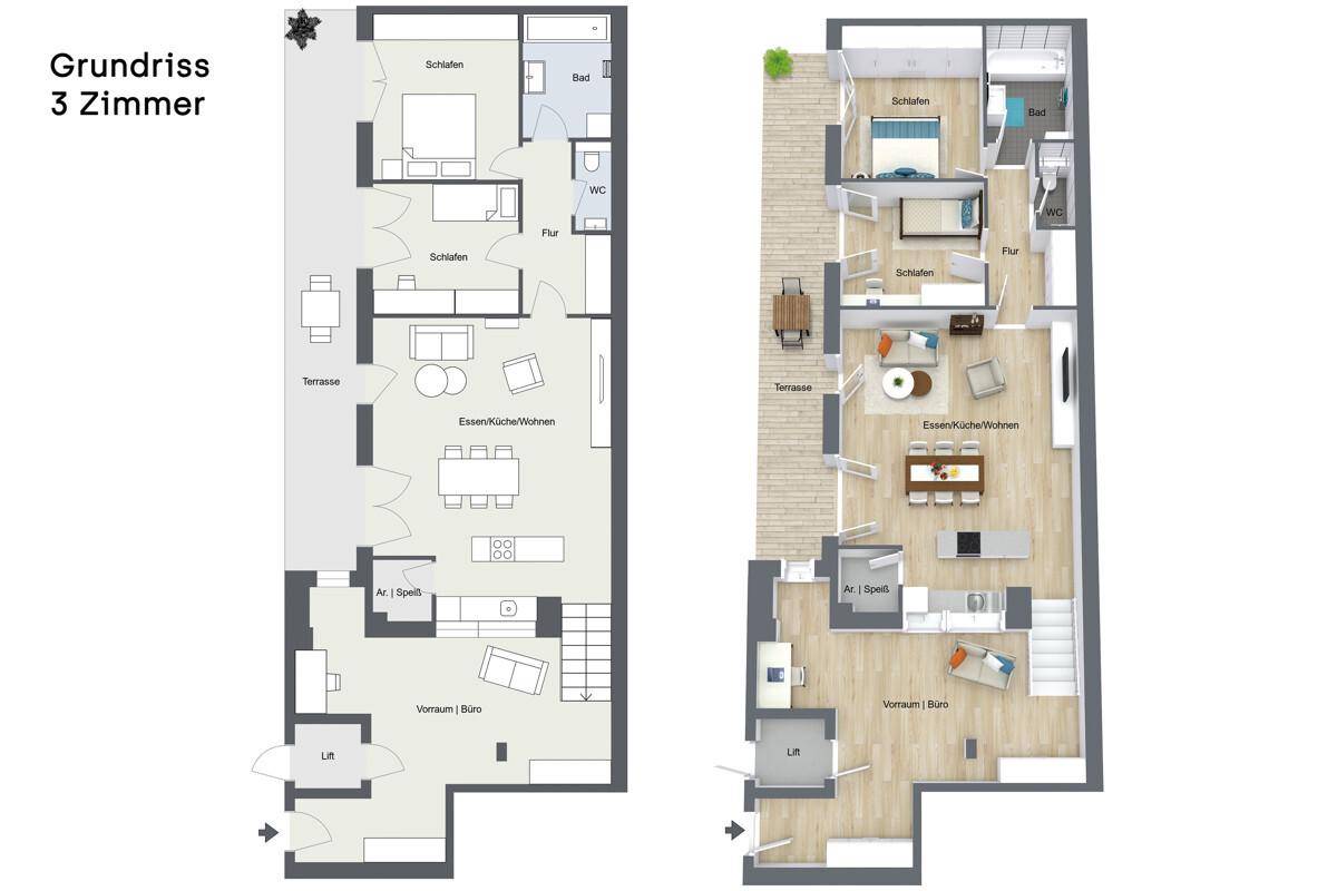 Grundriss 3 Zimmer