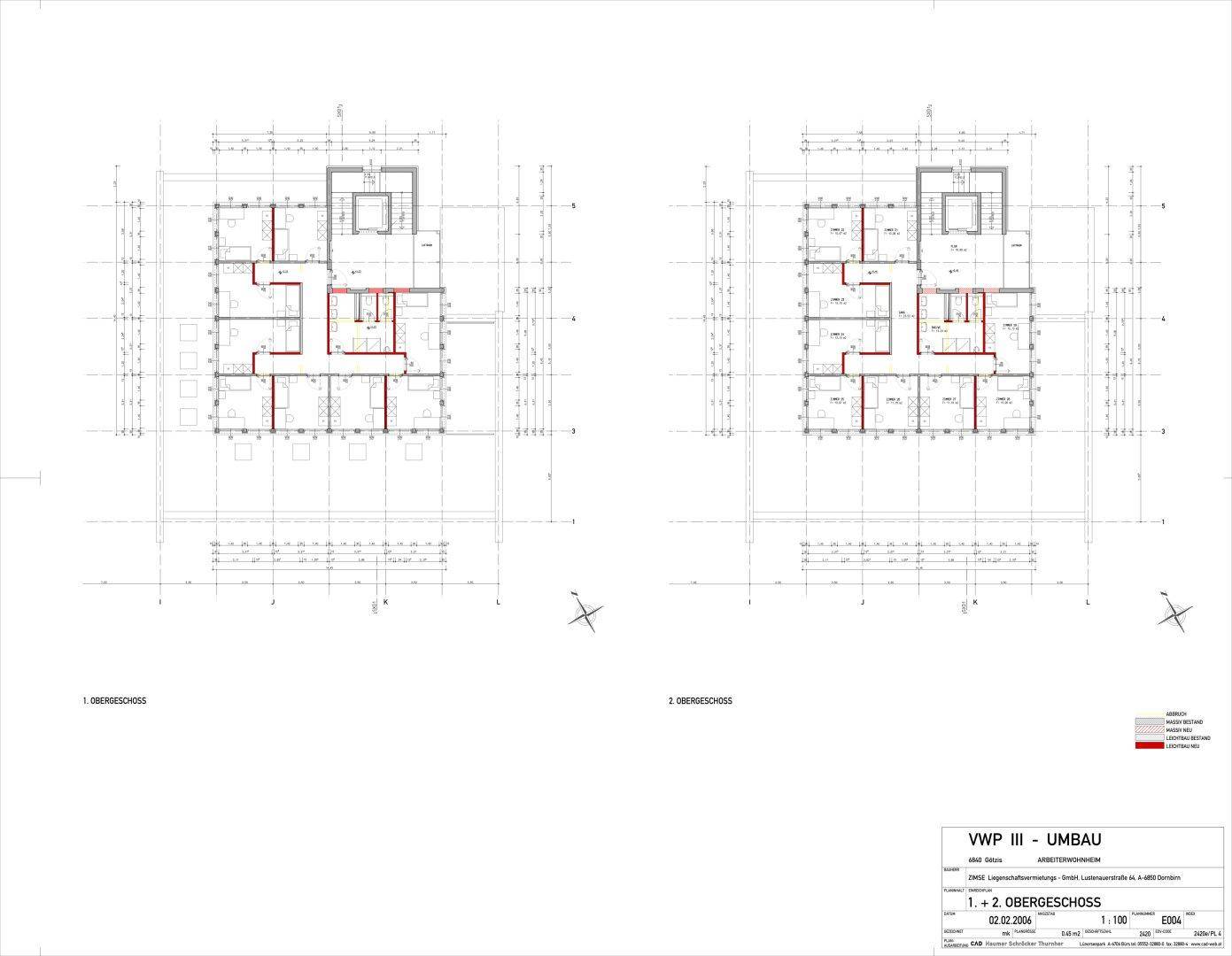 Grundrisspläne für das erste und zweite Obergeschoss mit Raumaufteilung und Installationen.
