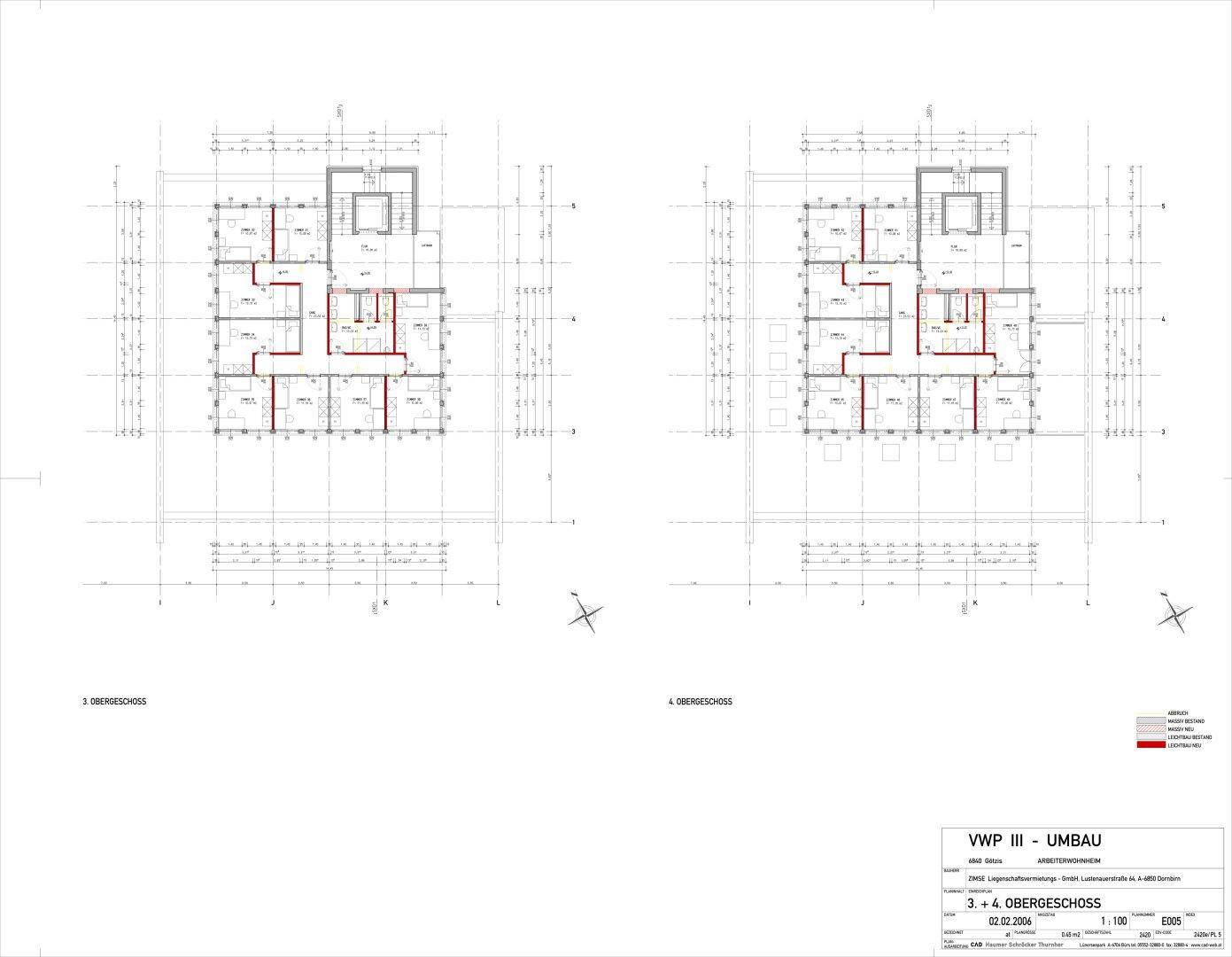 Grundrisspläne für das dritte und vierte Obergeschoss mit detaillierter Raumaufteilung.