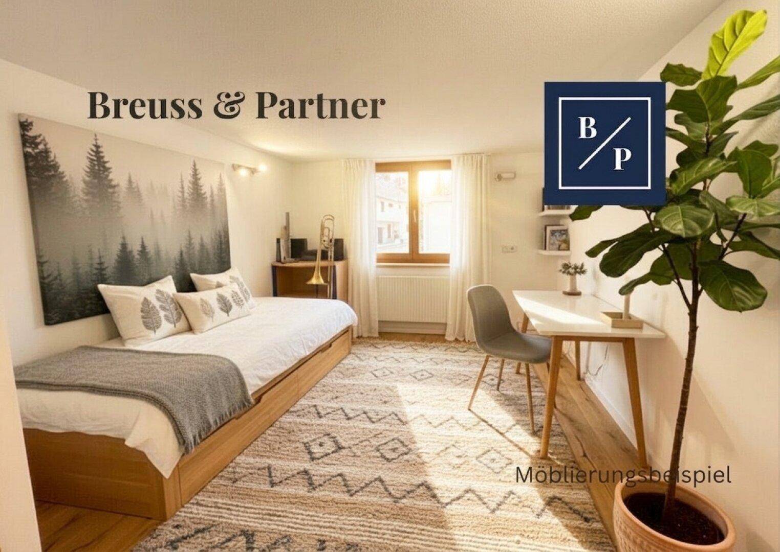 Gemütliches Schlafzimmer mit Tagesbett, Schreibtisch und dekorativer Wandtapete.