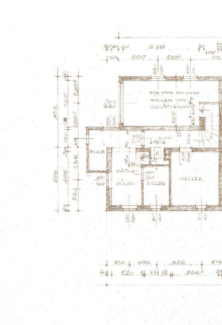 Grundriss des Untergeschosses mit Keller, Waschraum, Heizraum und Flur für die Haustechnik.