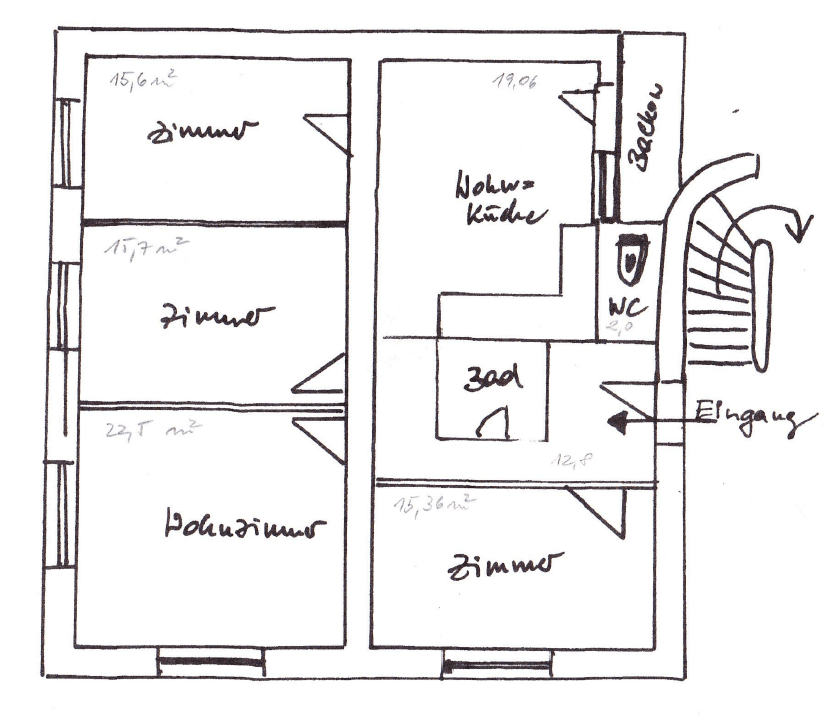 Skizze: Umbau Wohnung Top W1