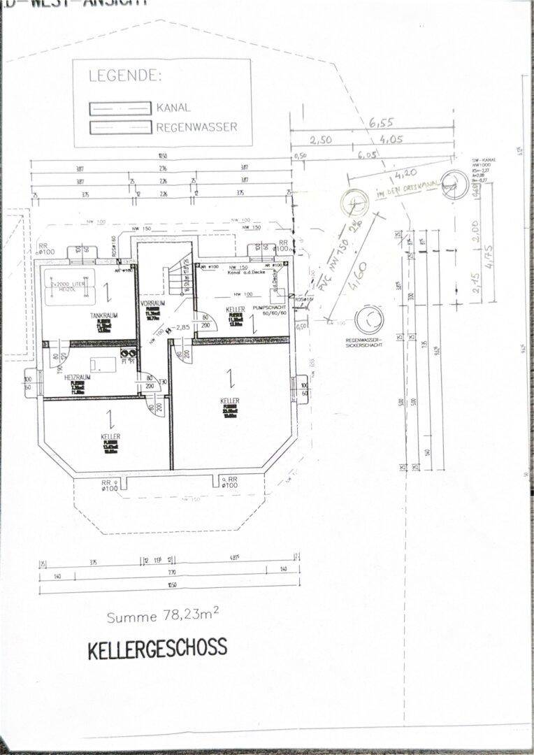 Grundriss des Kellergeschosses mit mehreren Kellerräumen und einer Gesamtfläche von 78,23 m².