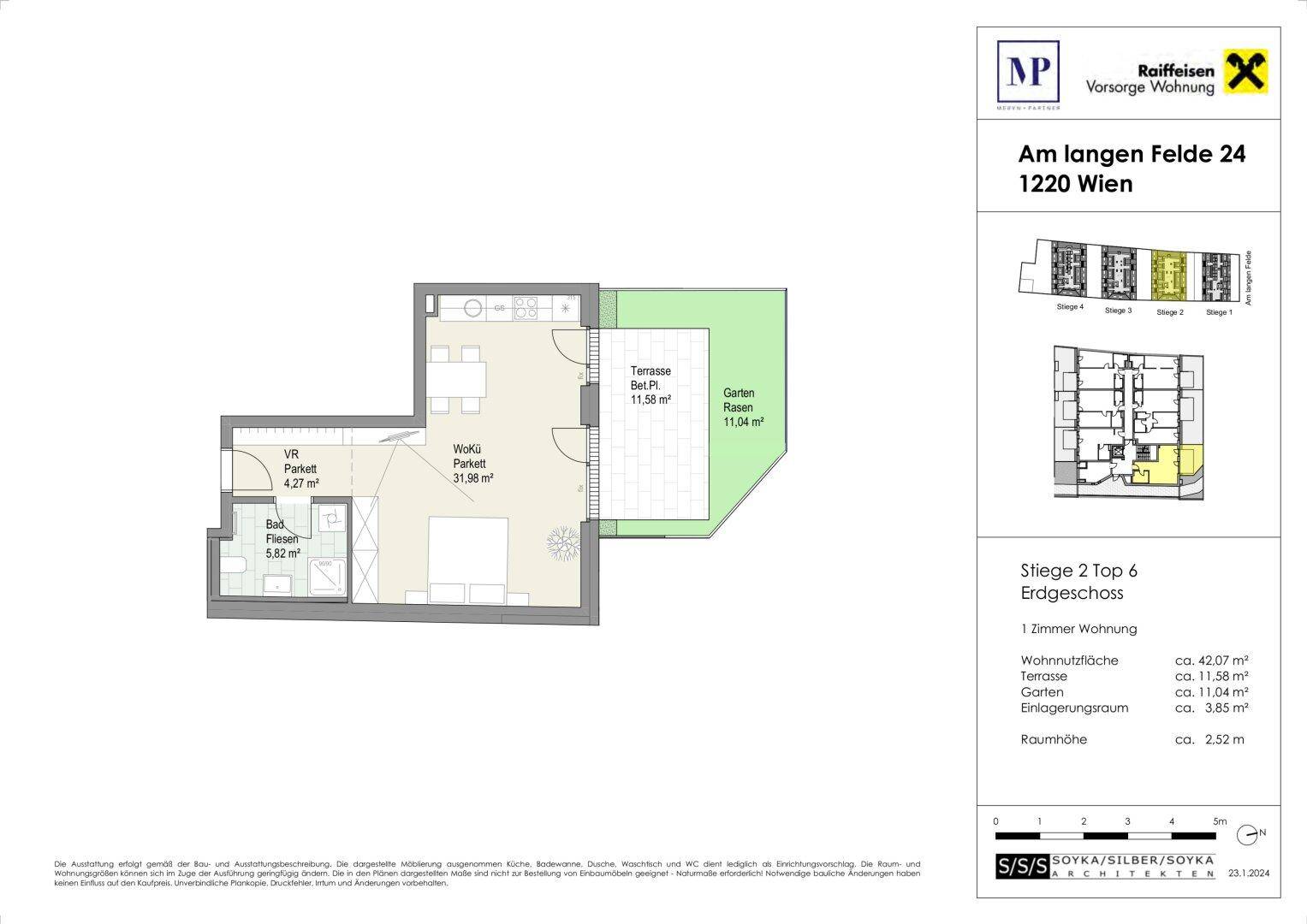 Detaillierter Grundriss einer Erdgeschosswohnung mit Terrasse und privatem Gartenbereich.