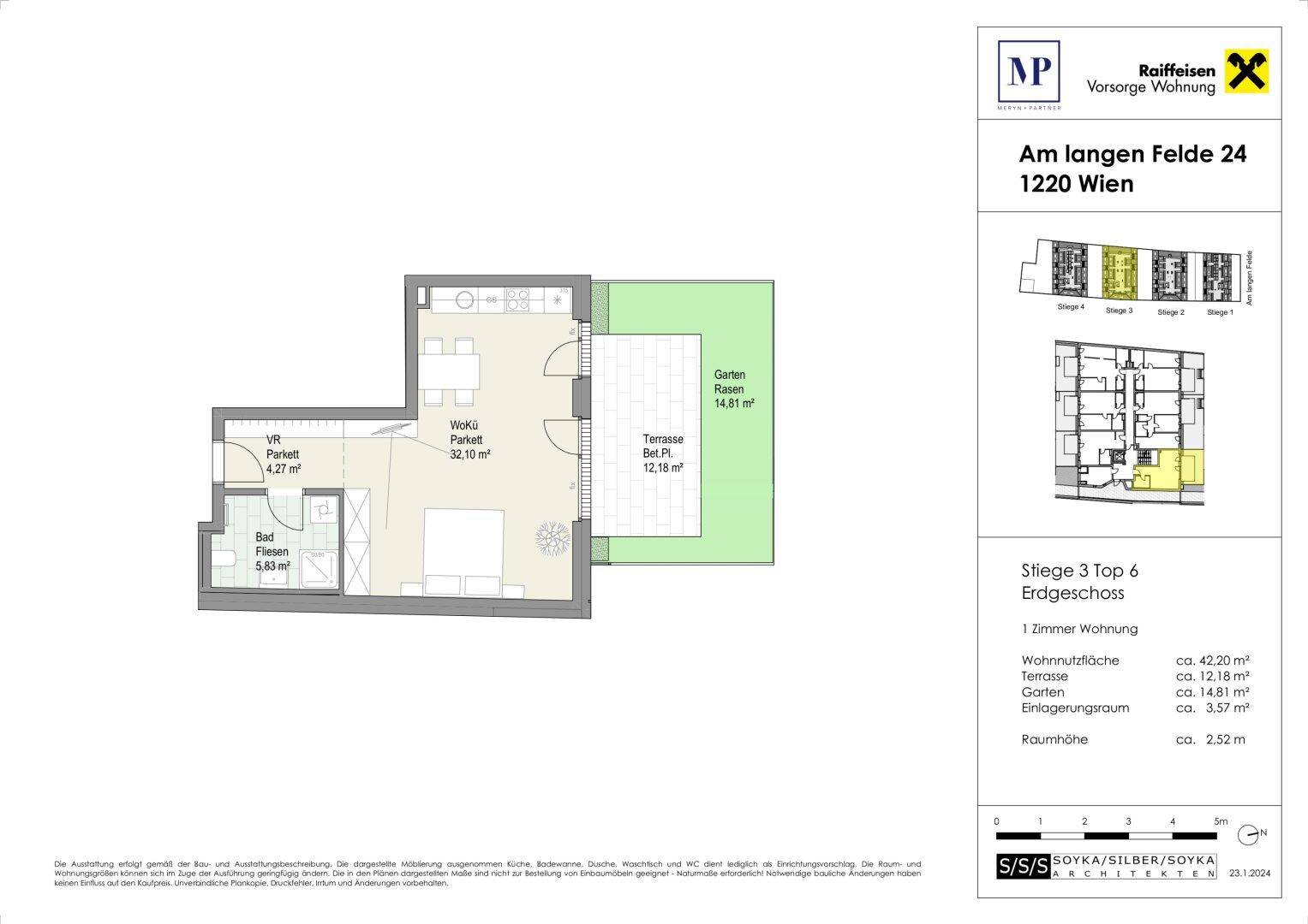 Grundriss einer Erdgeschosswohnung mit Terrasse und Gartenanteil.