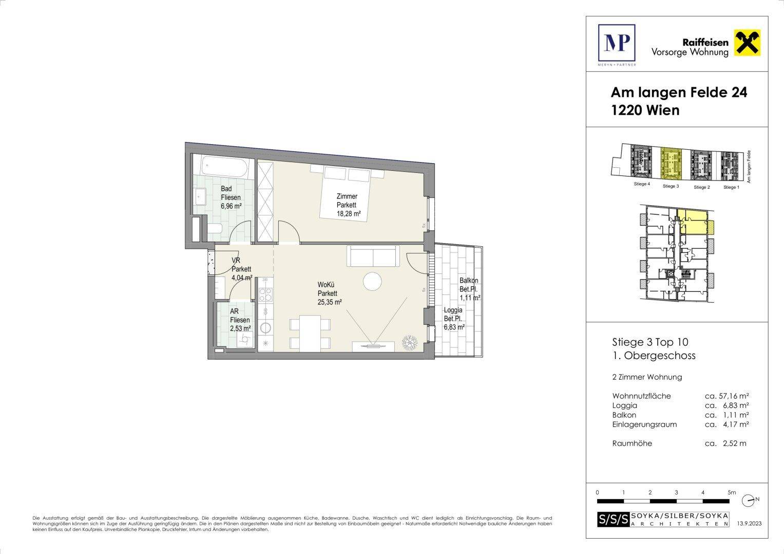 Grundriss einer 2-Zimmer-Wohnung im ersten Obergeschoss mit Balkon und Loggia.