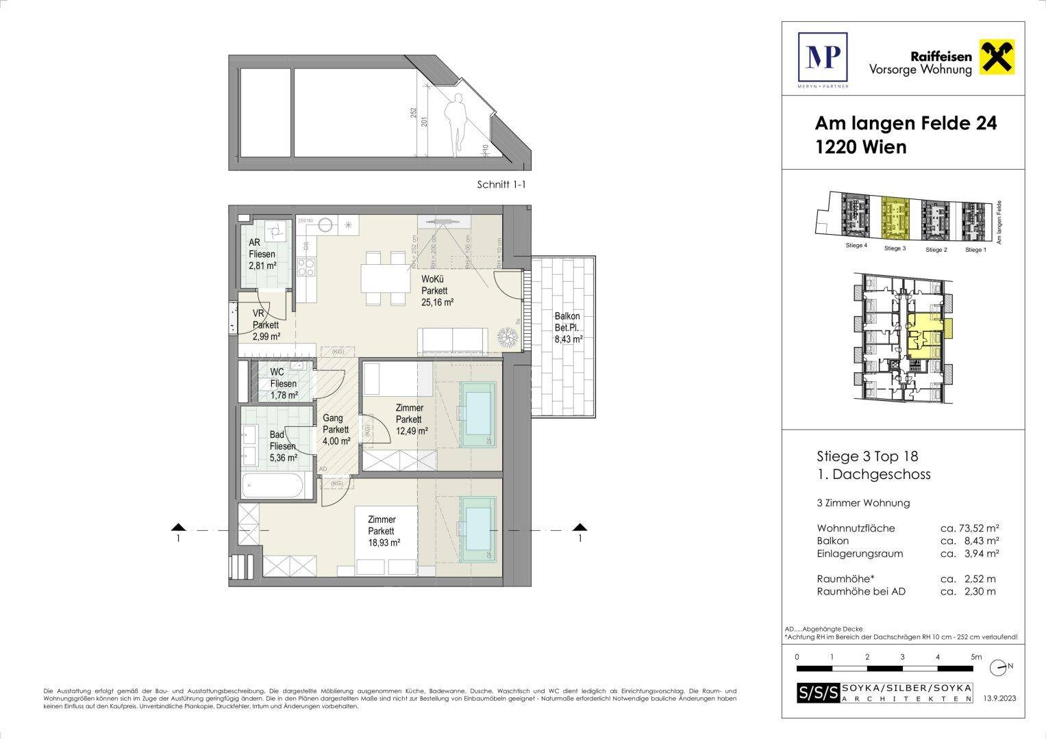 Detaillierter Grundriss einer 3-Zimmer-Wohnung mit Balkon und klarer Raumaufteilung.