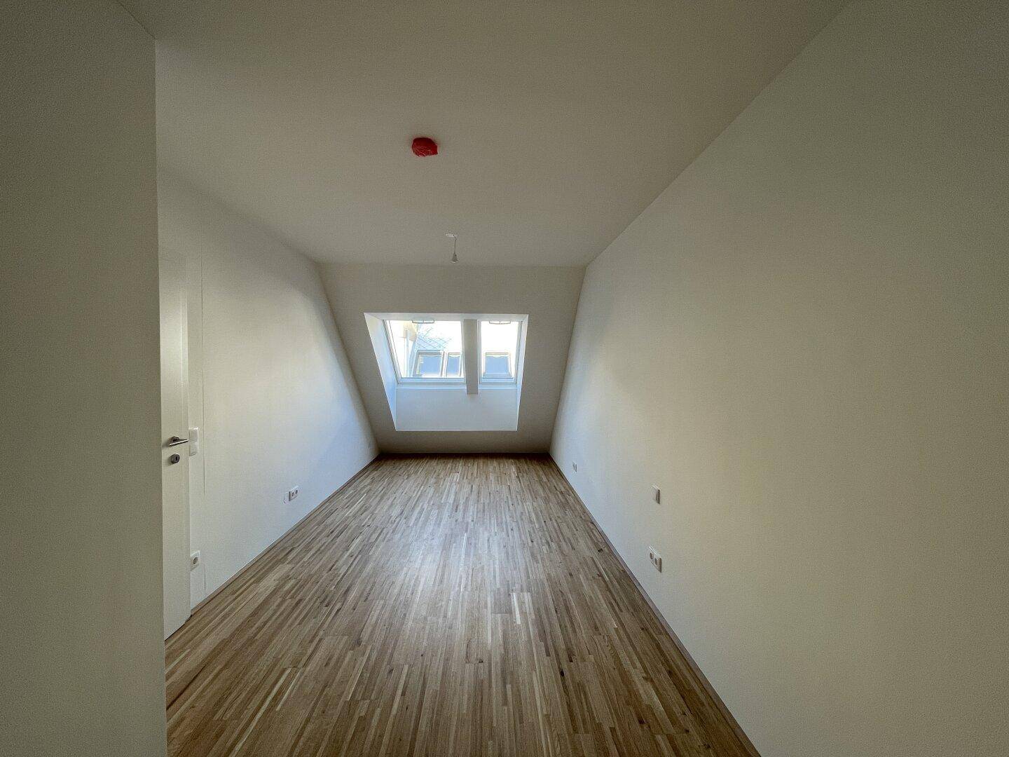 Geräumiges Zimmer mit Dachschrägen und Dachfenstern, bietet viel Potenzial zur Gestaltung.