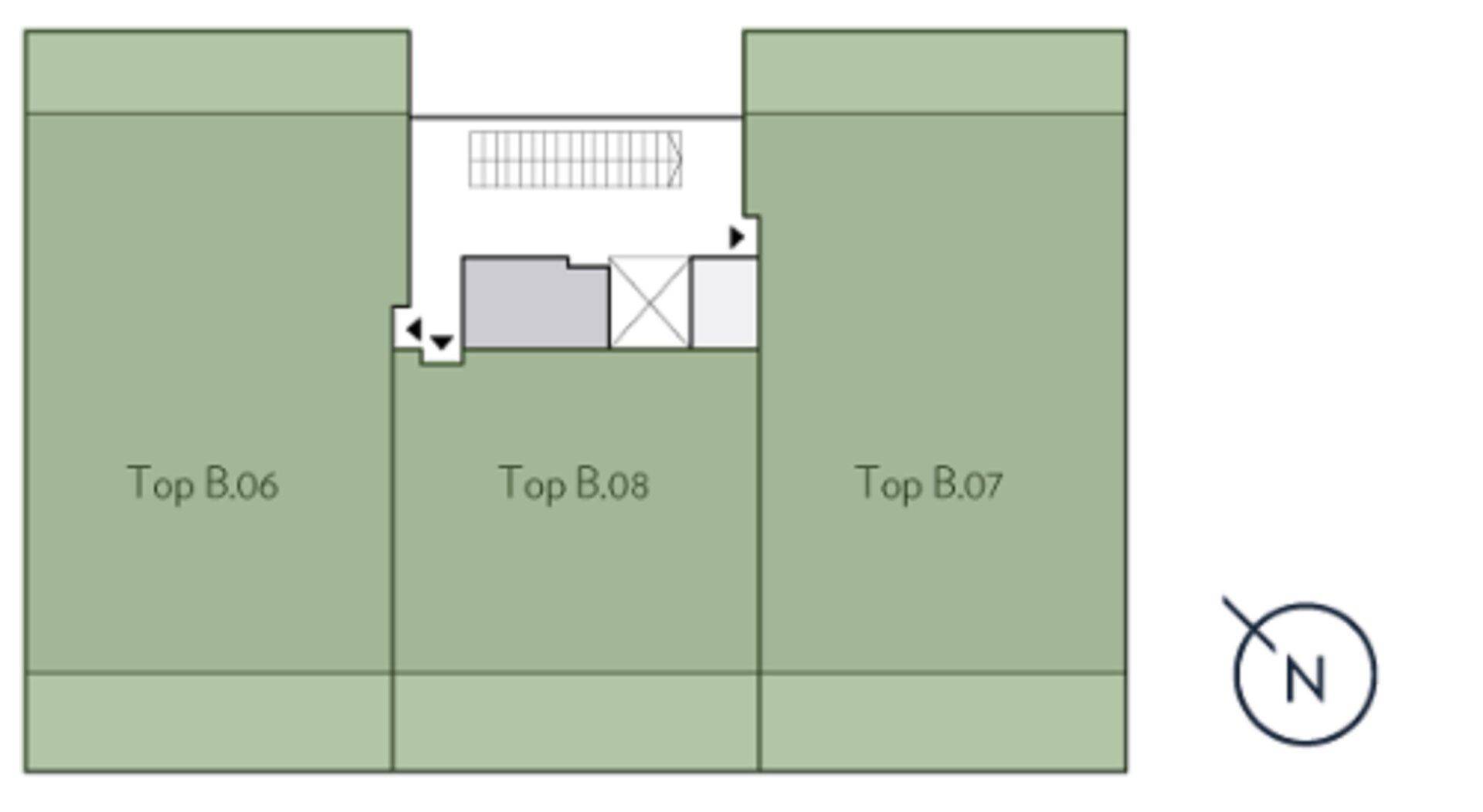Übersichtlicher Grundriss zeigt die Anordnung von drei Wohneinheiten auf einer Etage.