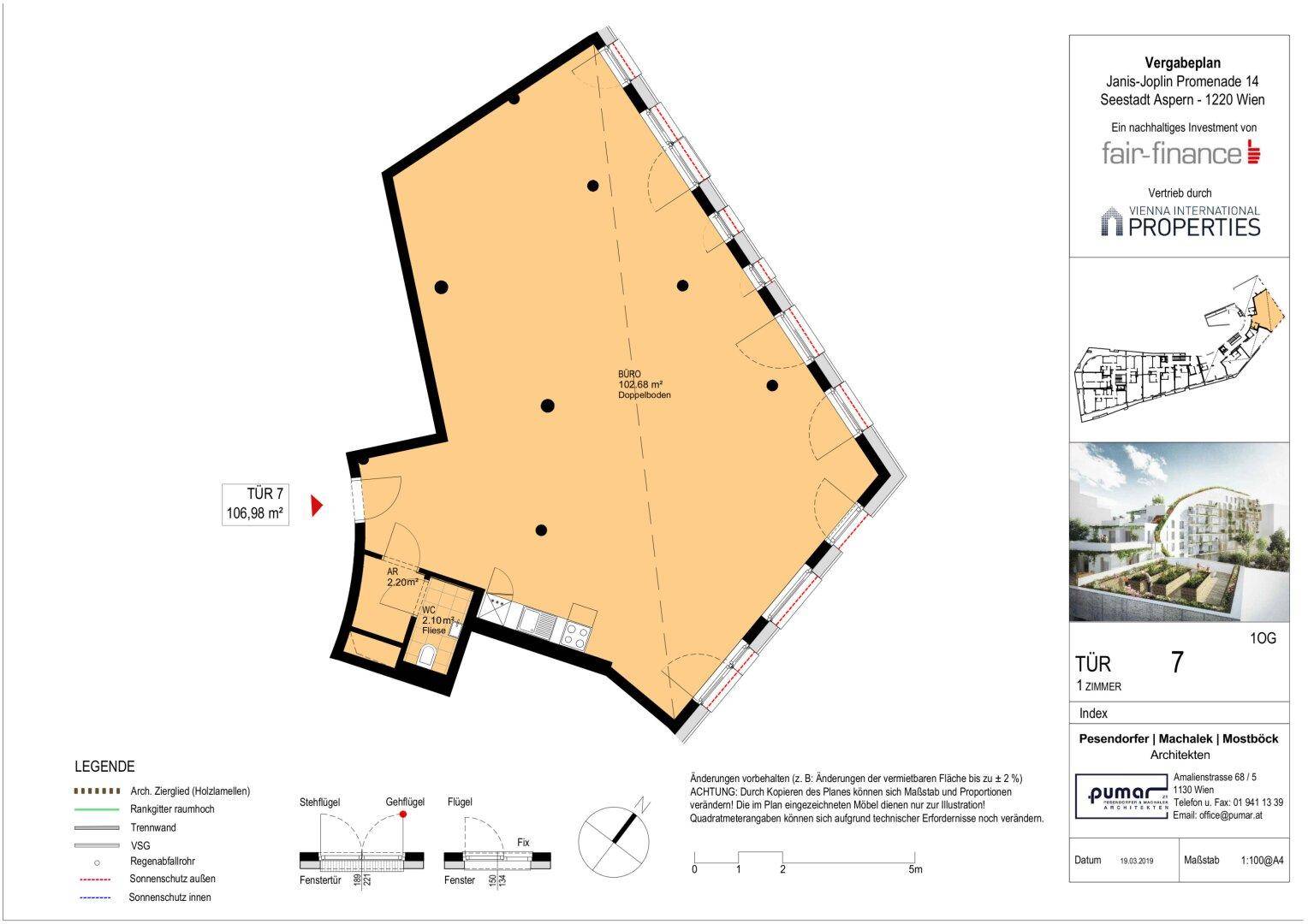 Grundriss einer Wohnung mit 106,98 m² und einem offenen Wohnbereich.