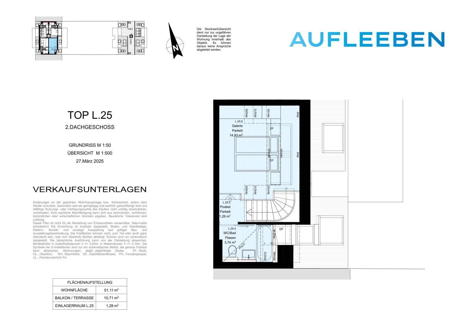 Grundriss des zweiten Dachgeschosses mit Galerie, Schlafzimmer und einem weiteren Badezimmer.