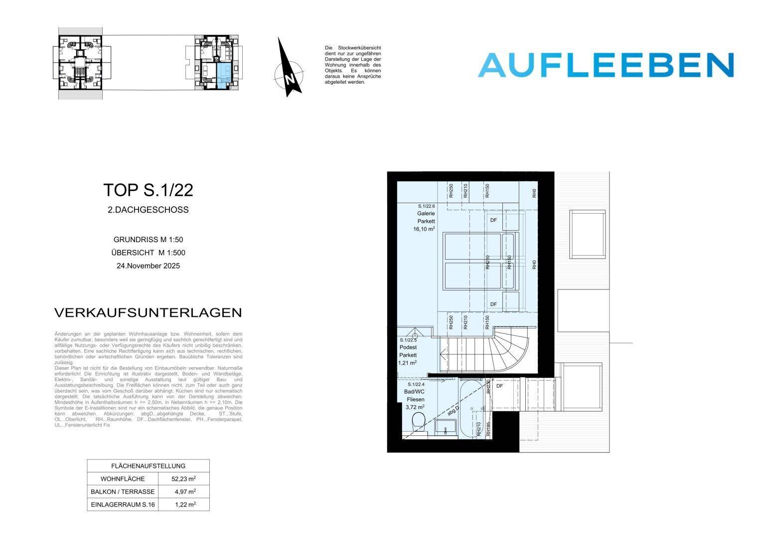 Grundriss des zweiten Dachgeschosses mit Schlafzimmer, Bad und einer Galerie.